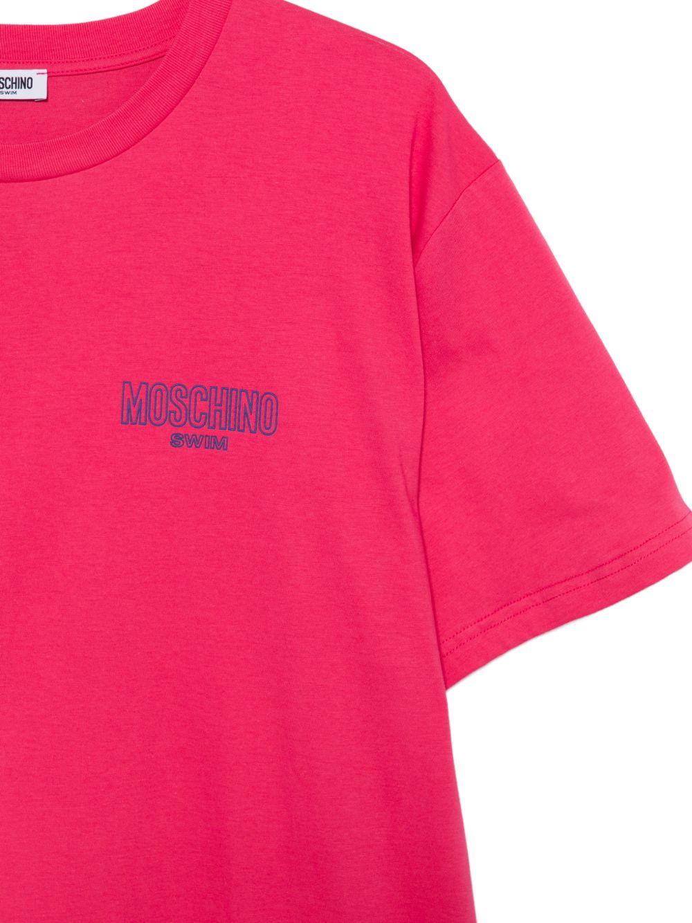 MOSCHINO SWIM T-shirt fucsia con logo sul petto 
