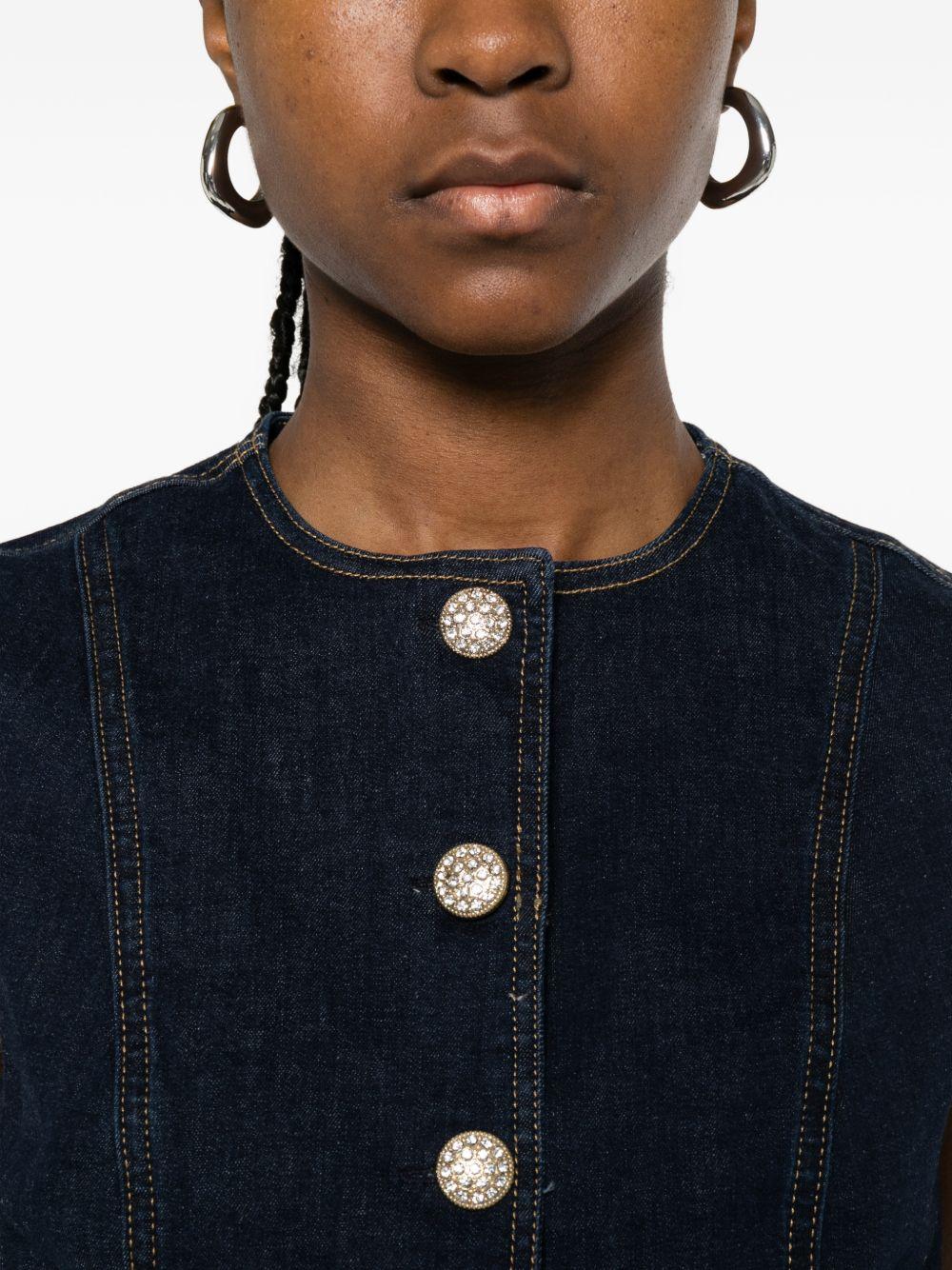 LIUJO Gilet nero di jeans con rifiniture in cuciture bianche 