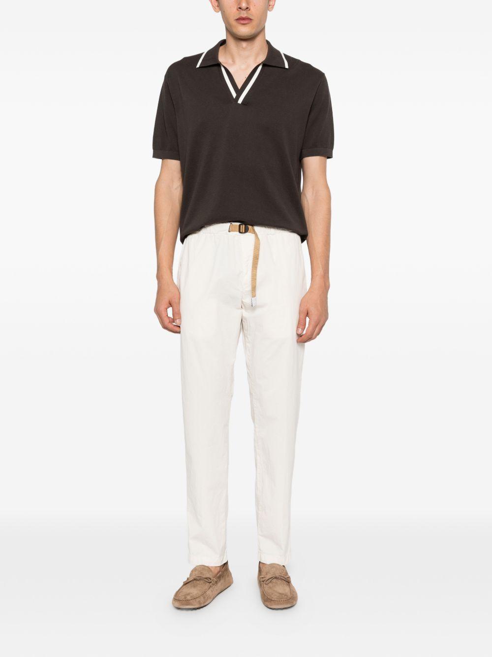 WHITE SAND Pantaloni in cotone bianco con cintura marrone 