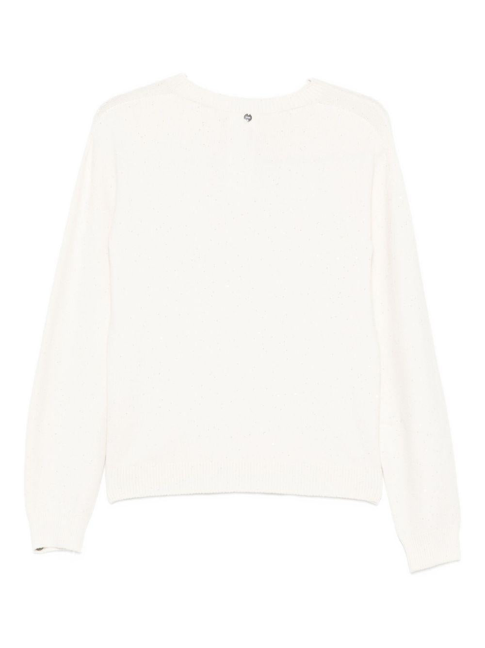 LIUJO Maglia girocollo bianca con strass 