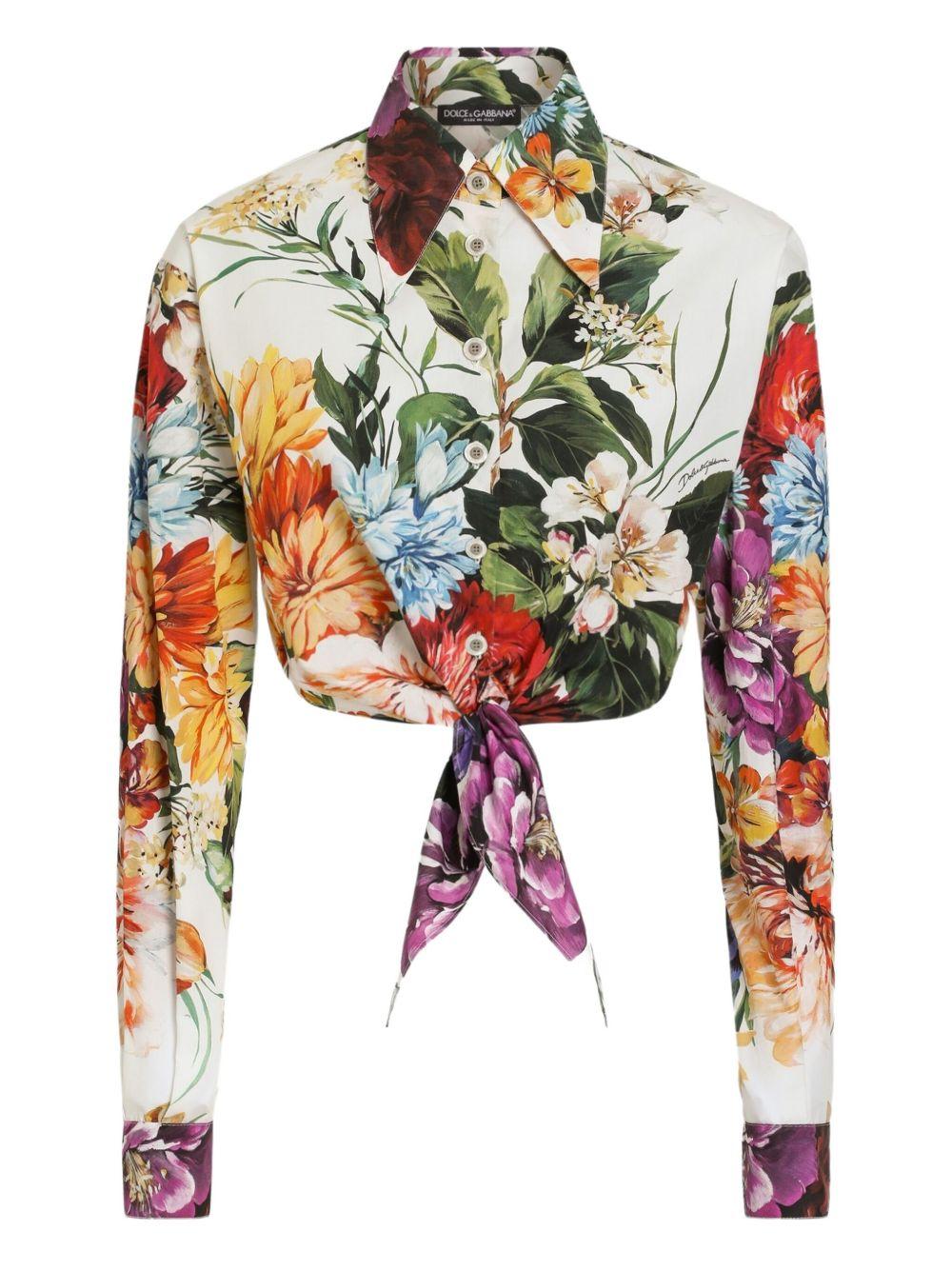 DOLCE e GABBANA Camicia crop a fiori in cotone 