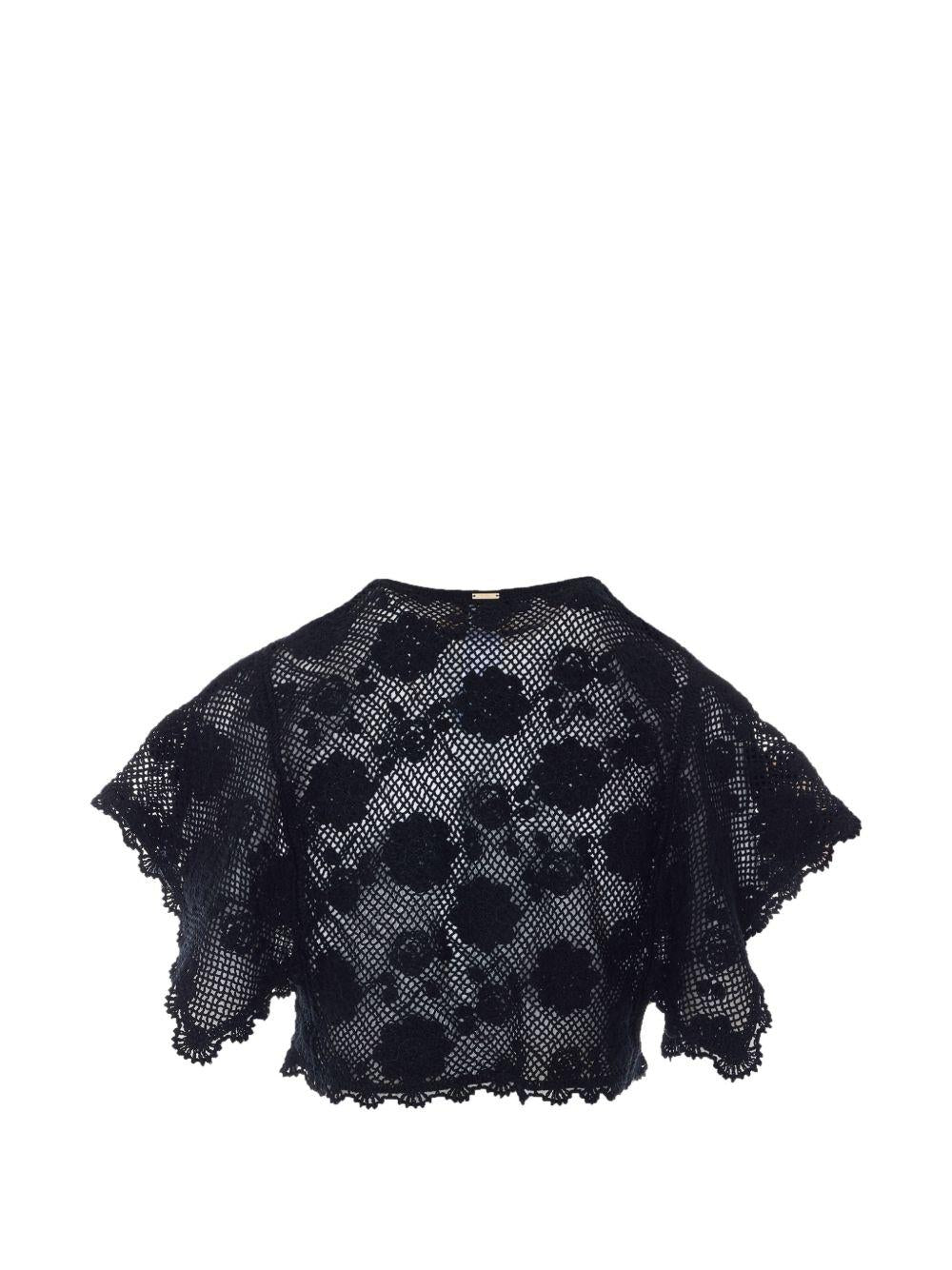 TWINSET Cardigan in maglia traforata nera di cotone 