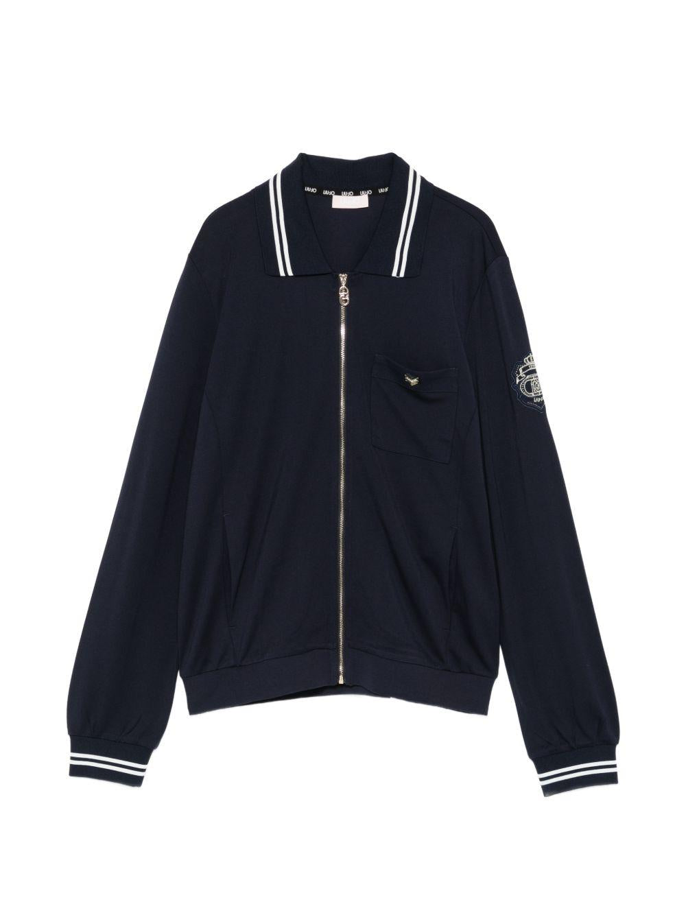 LIUJO Felpa con zip blu notte con dettagli bianchi 