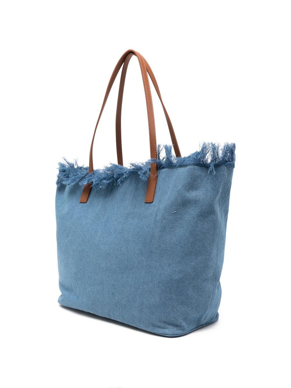 MC2 SAINT BARTH Borsa a spalla in cotone blu con logo ricamato 