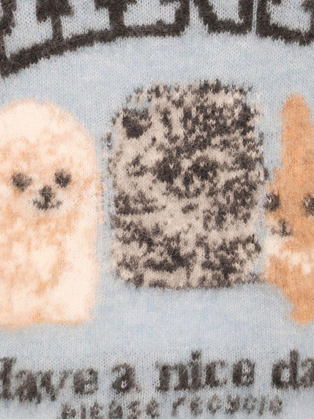 GANNI T-shirt in lana misto cashmere azzurro con stampa 