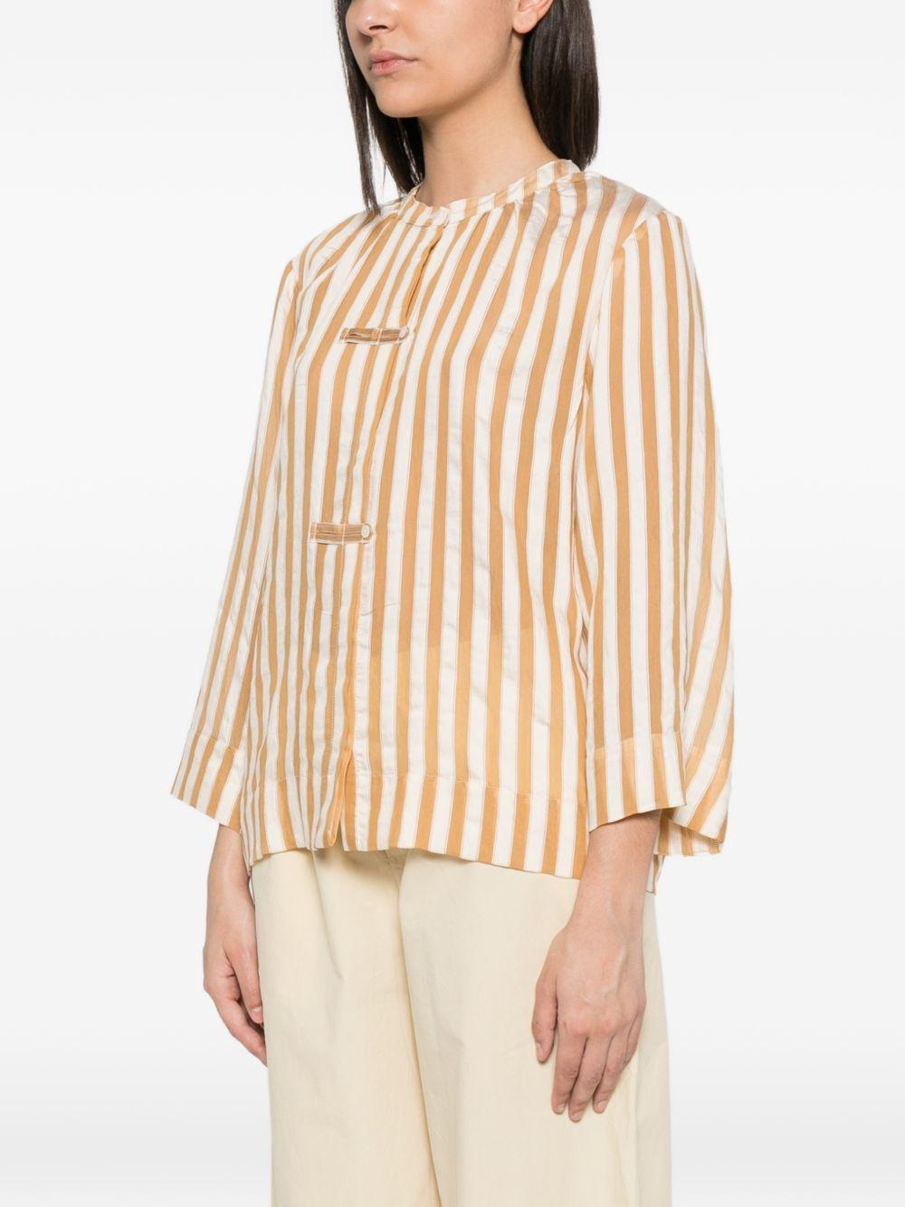 YERSE Blusa a righe ecrù e arancio con bottoncini 