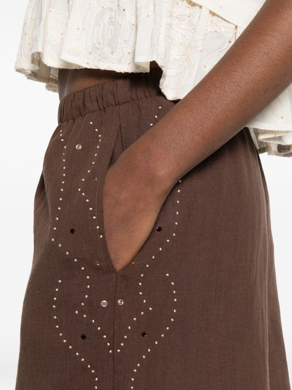 VENUJA Shorts Rodeo marroni con borchie e strass 
