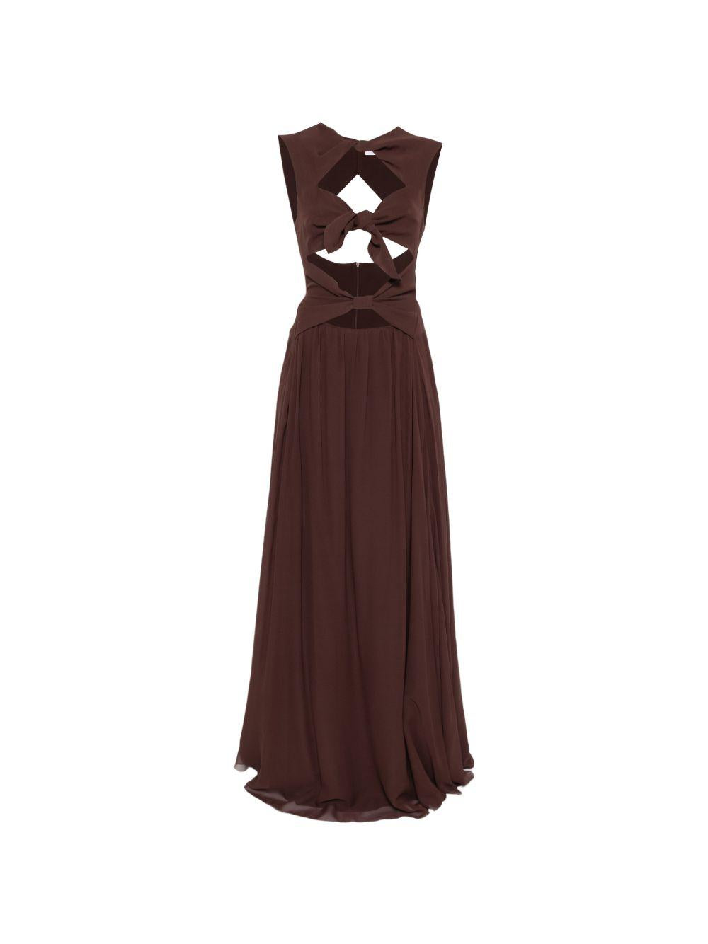 RAQUEL DINIZ Vestito lungo marrone con dettagli cut-out 