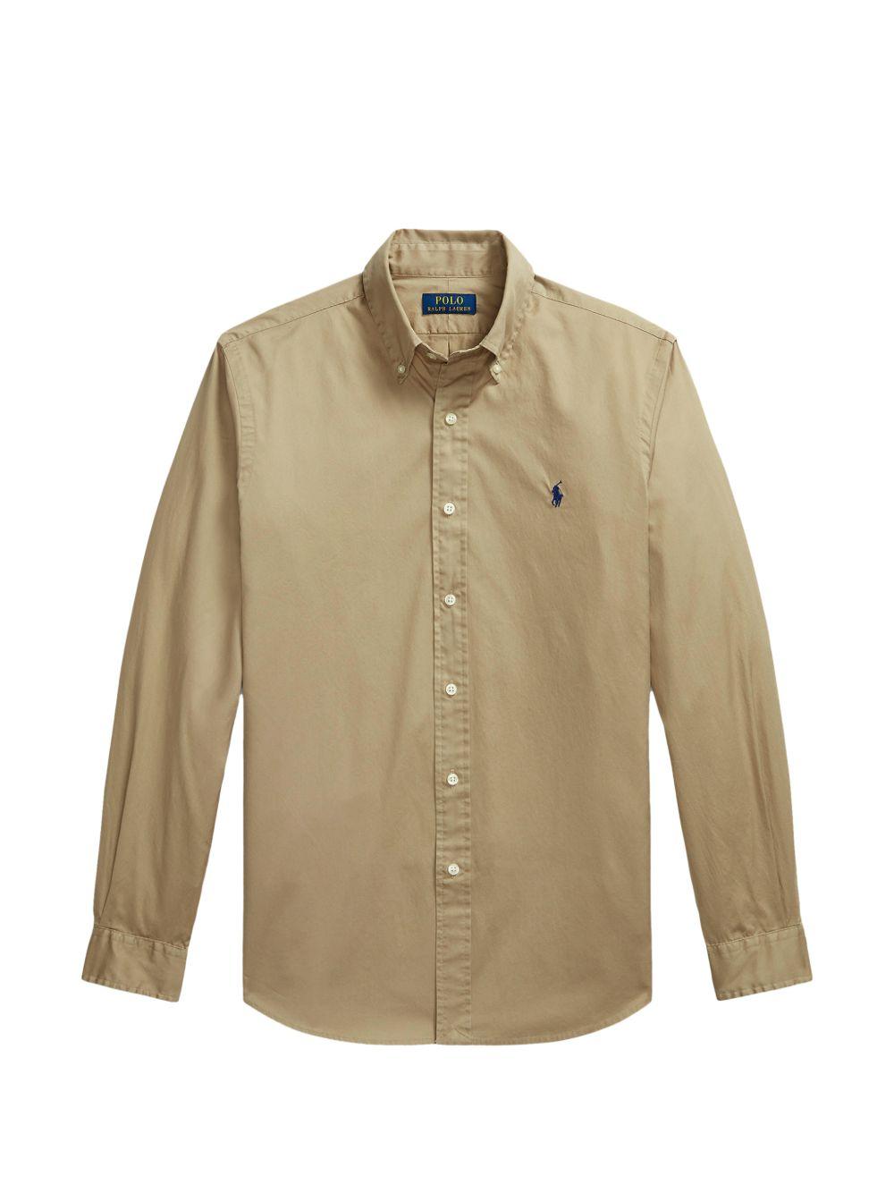 POLO RALPH LAUREN Camicia marrone con logo e collo button-down 