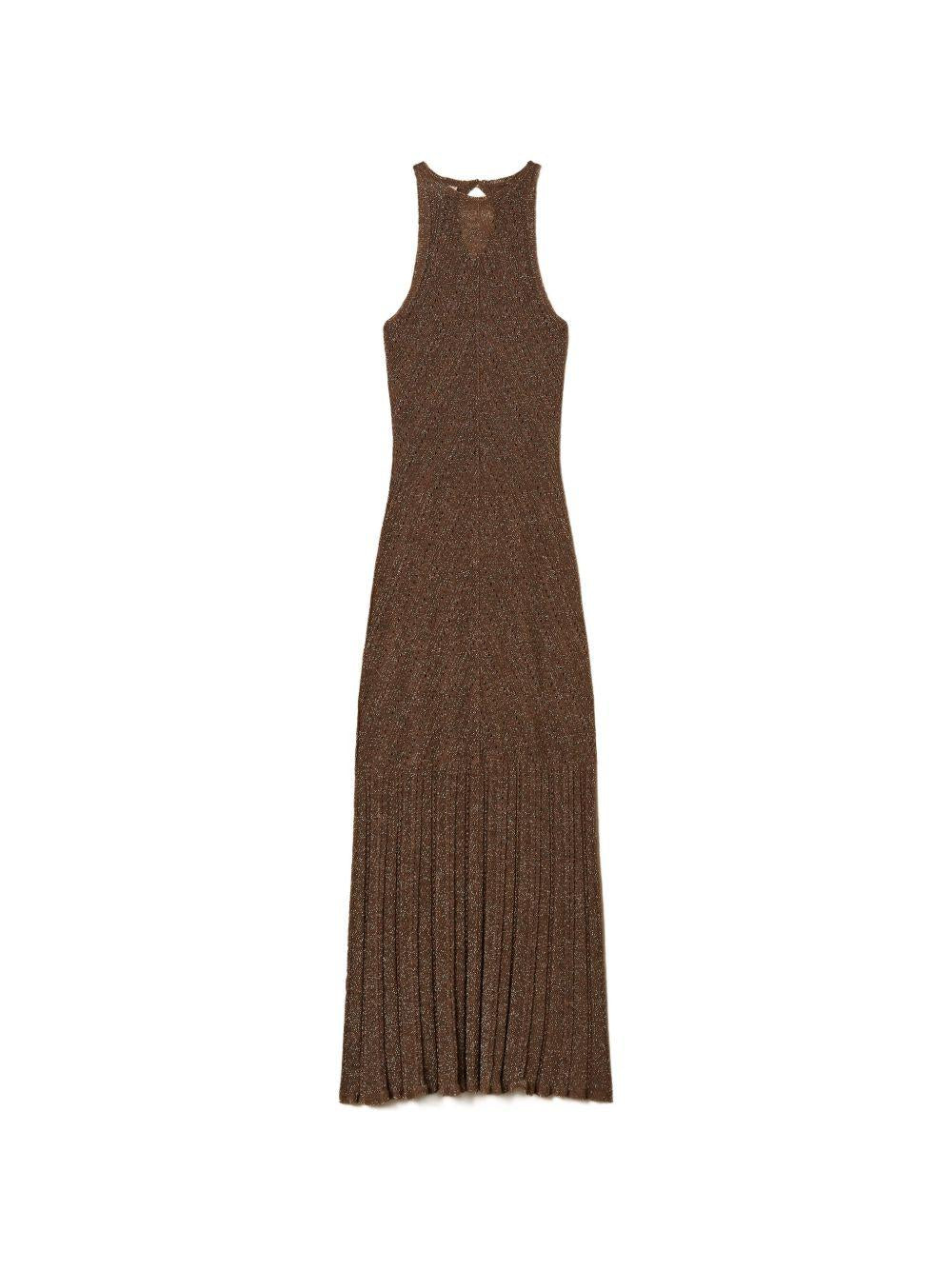 TWINSET Abito lungo marrone lurex con scollo halter 