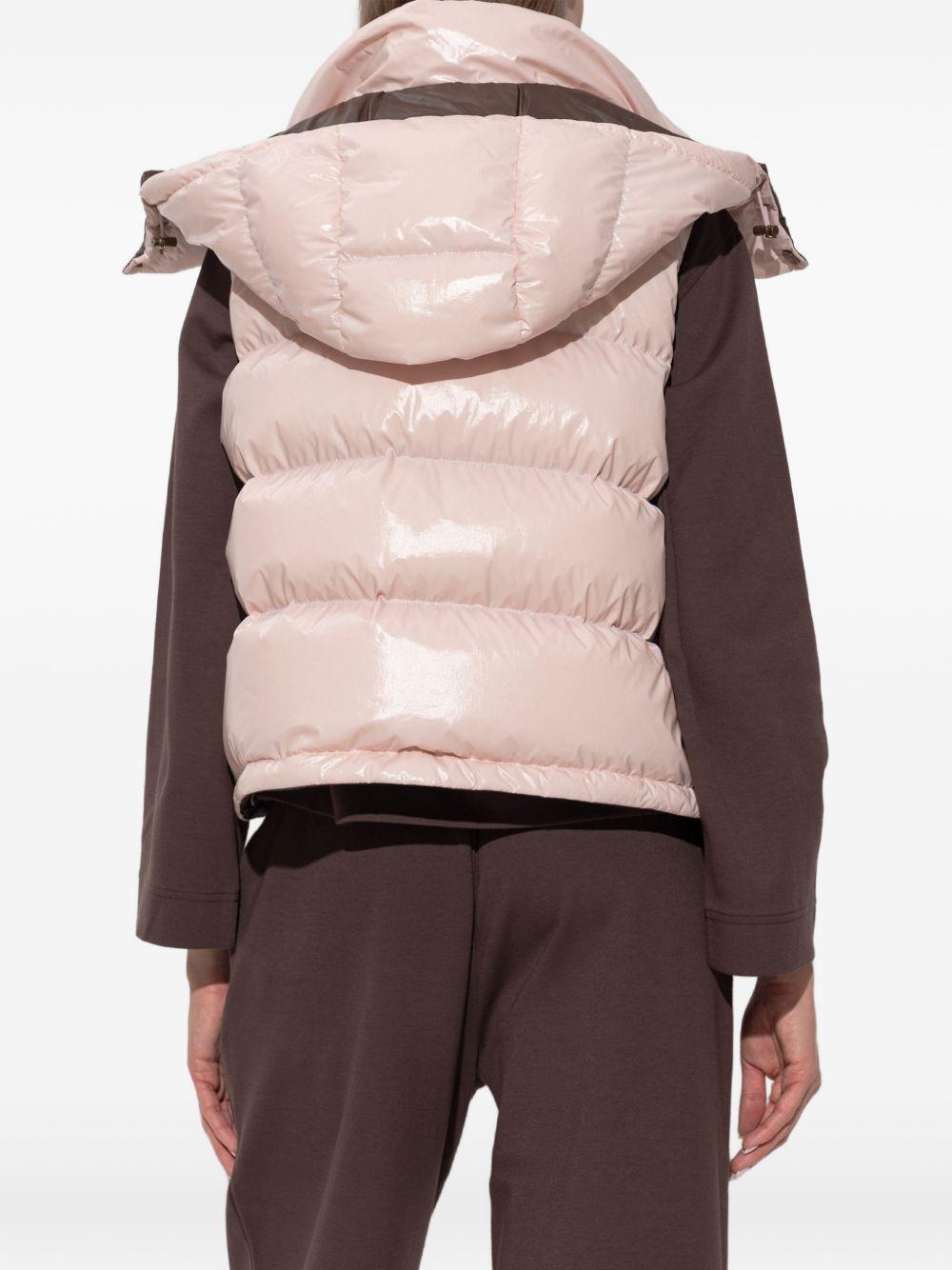 MONCLER Gilet imbottito rosa con cappuccio e tasche laterali 