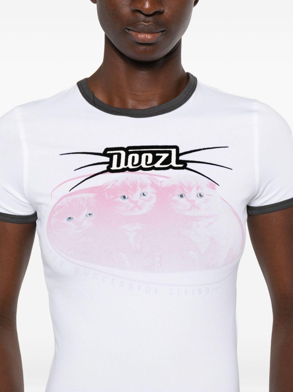 DIESEL T-shirt in cotone bianco con stampa e bordi a contrasto 