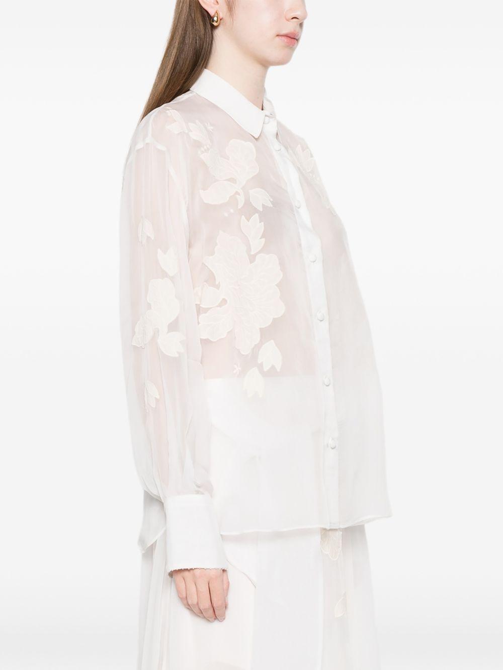 FORTE FORTE Camicia semitrasparente avorio con decorazioni floreali 