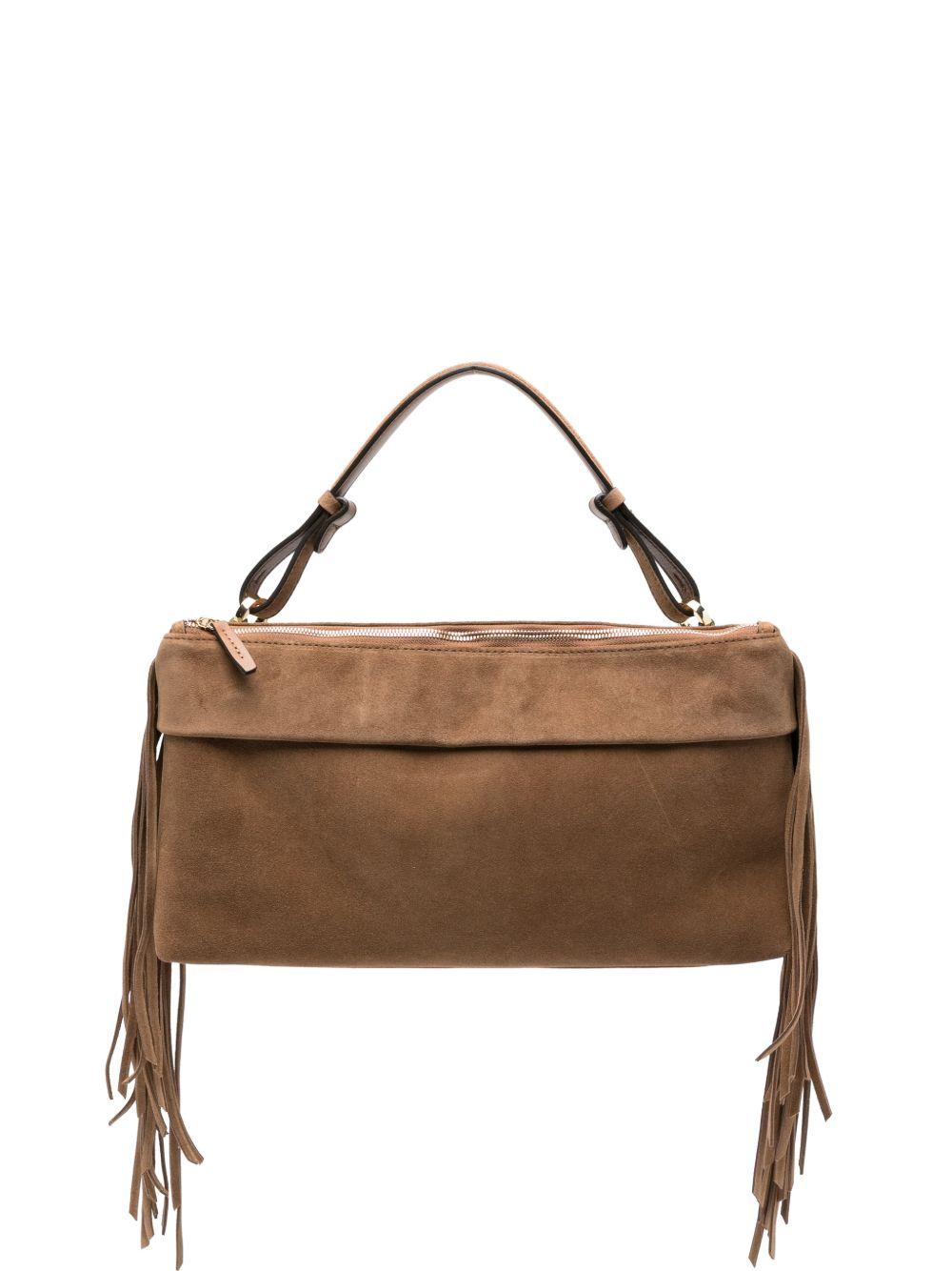 LORISTELLA Borsa Isotta in suede marrone con dettagli in frange 