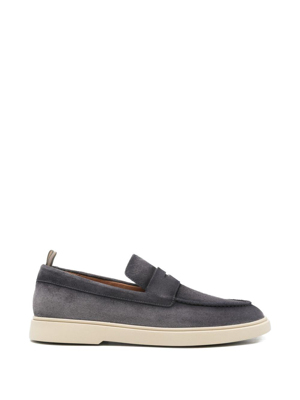 OFFICINE CREATIVE Mocassini in suede blu con design a pannelli 