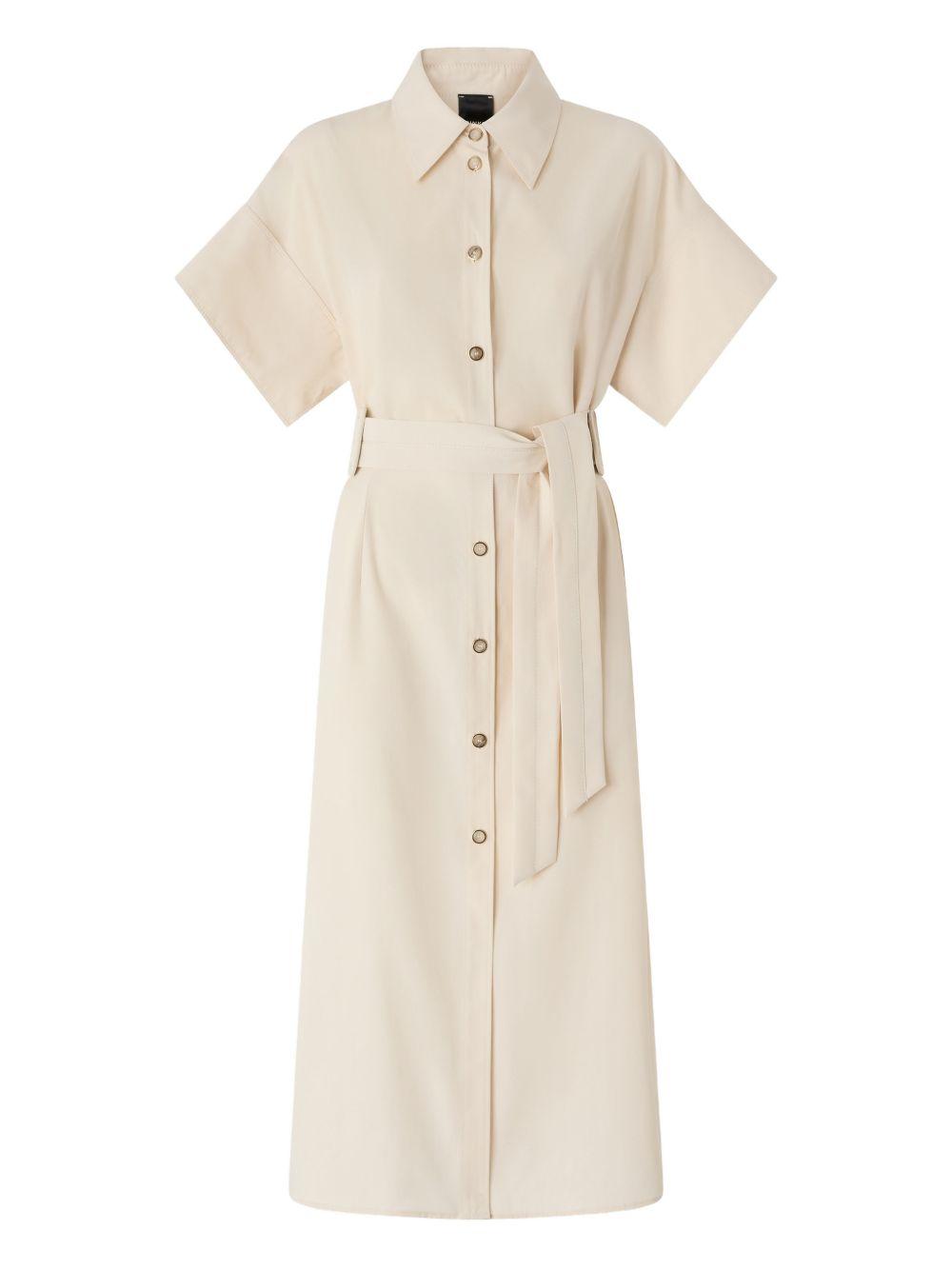 PINKO Abito midi Alesha beige con bottoni e cintura 