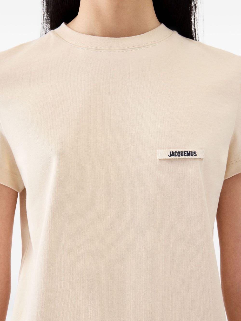 JACQUEMUS T-shirt Gros Grain beige in cotone con logo 