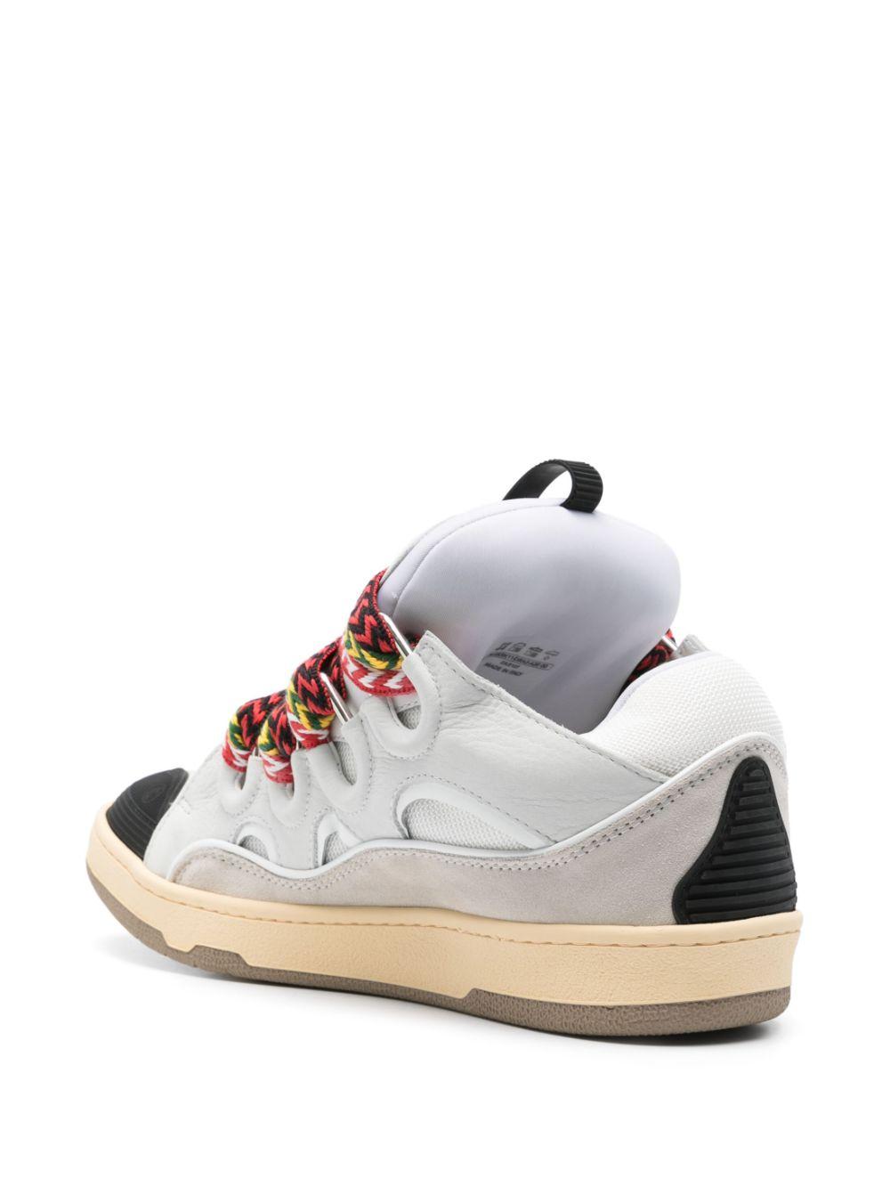 LANVIN Sneakers unisex in pelle di vitello grigia con lacci multicolore 