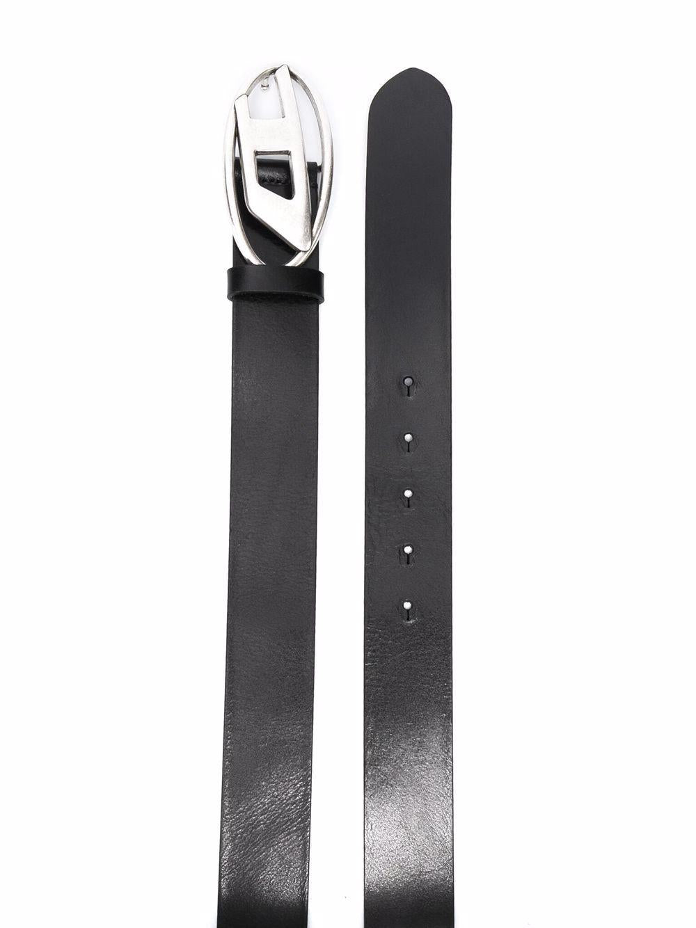 DIESEL Cintura in pelle nera con fibbia con logo 