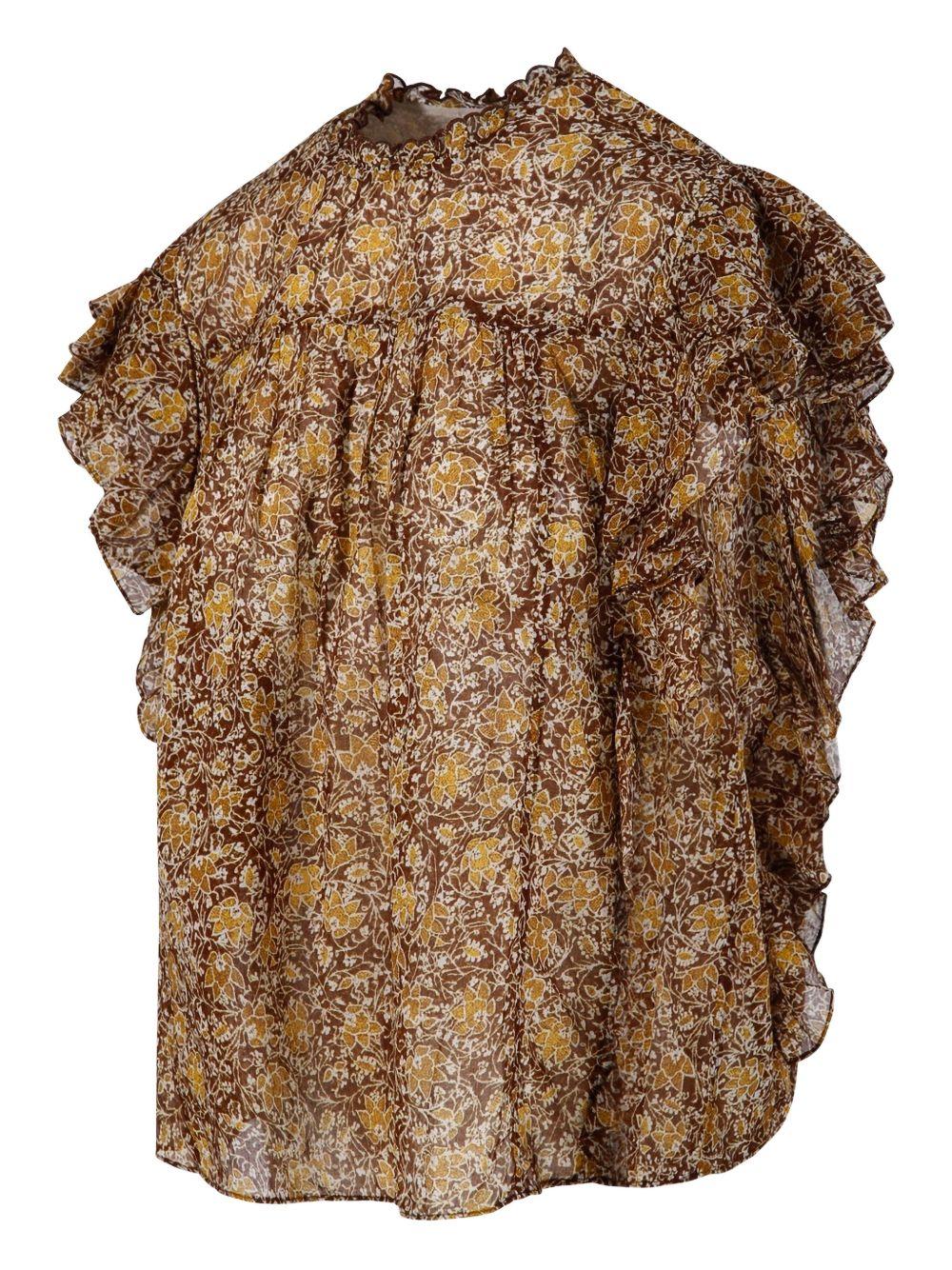 MARANT ETOILE Top in cotone marrone con stampa floreale 