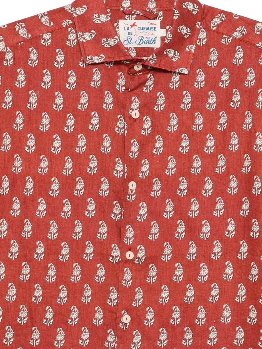 MC2 SAINT BARTH Camicia Pamplona in lino rossa con piccola fantasia 