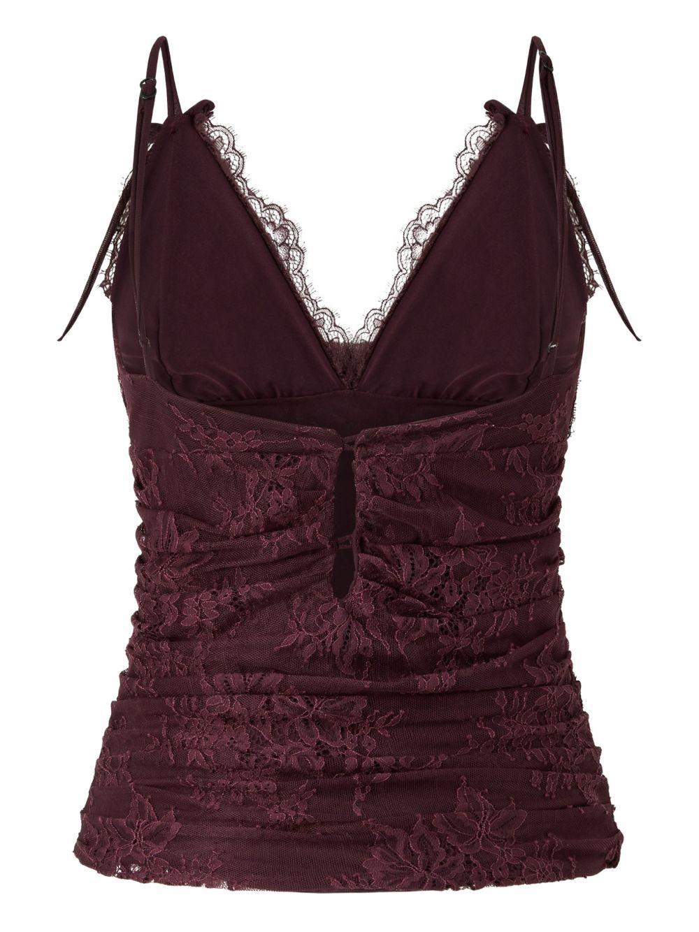 PINKO Top bordeaux in pizzo floreale 