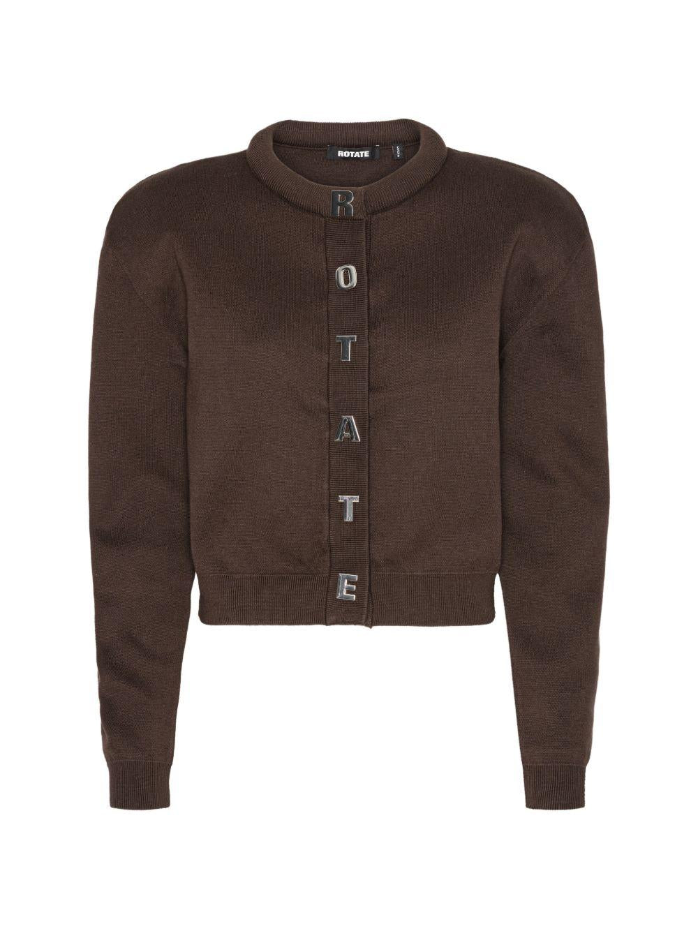 ROTATE Cardigan Firm Knit crop in cotone e cashmere marrone 