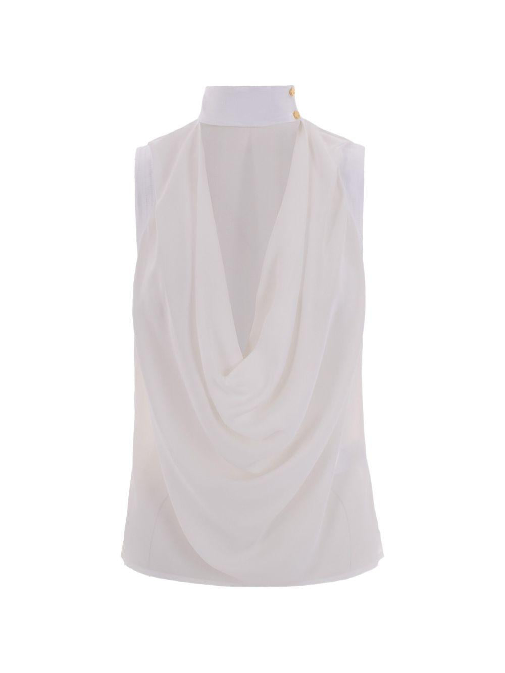 ELISABETTA FRANCHI Top smanicato in avorio con scollo morbido e dettaglio cut-out 