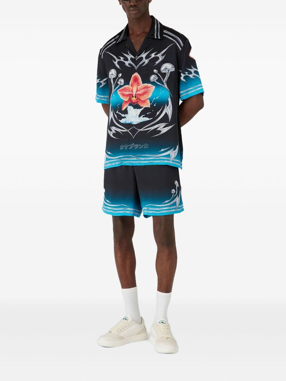 CASABLANCA Camicia nera di seta con design grafico 