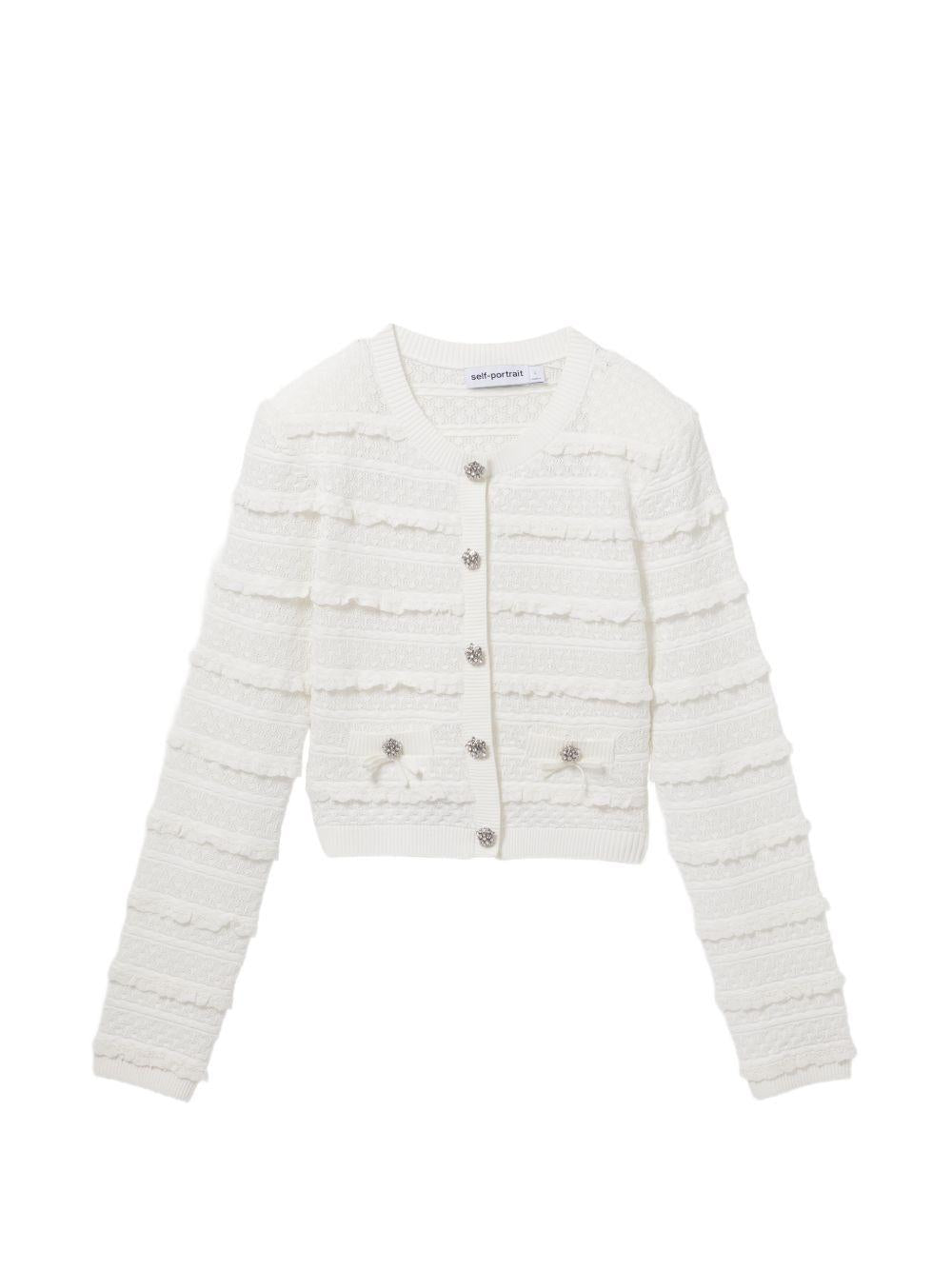 SELF PORTRAIT Cardigan con bottoni impreziositi da strass bianco 