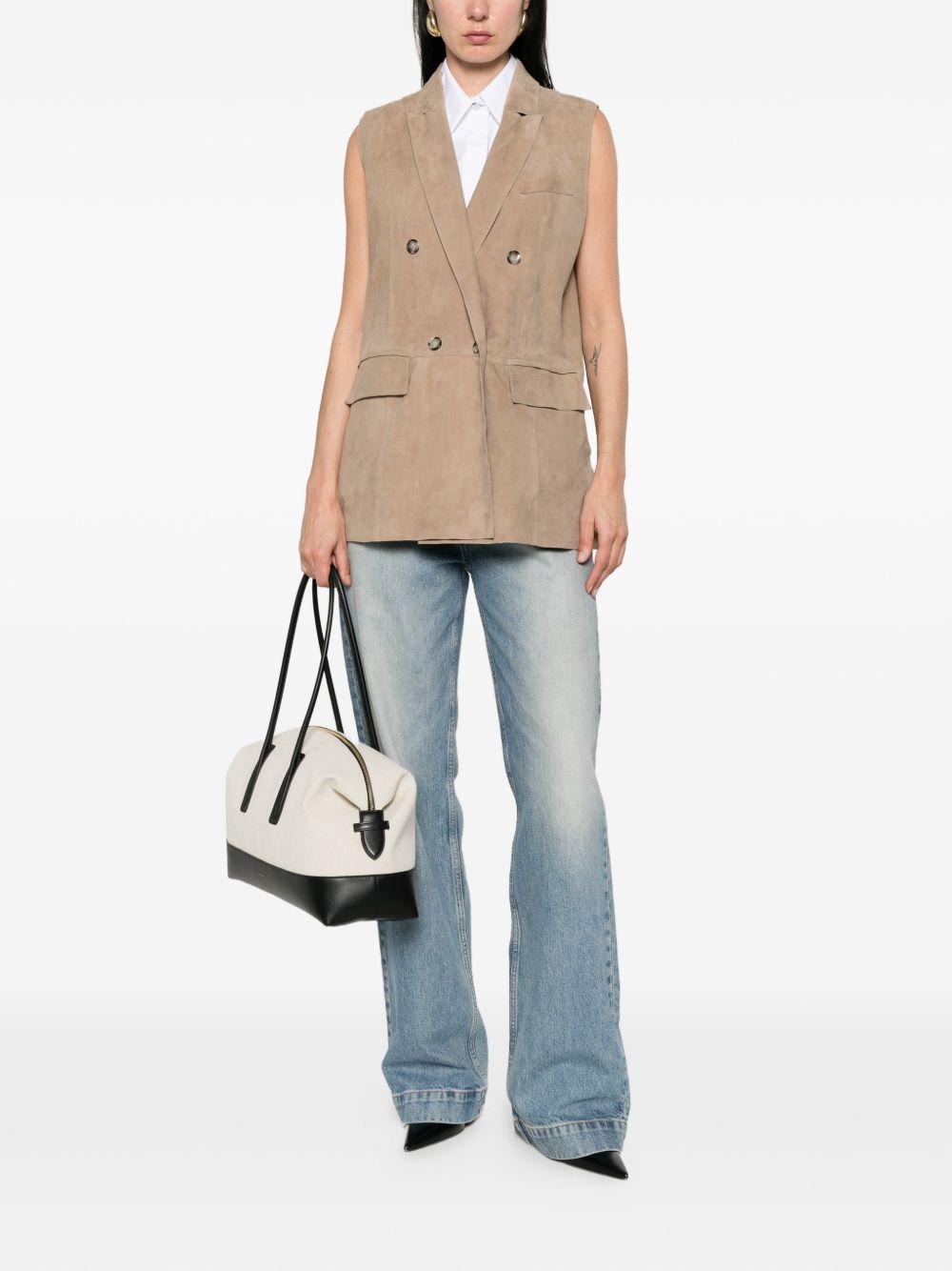 THE JACK AND JACKIE LEATHERS Gilet in suede marrone chiaro con tasche 
