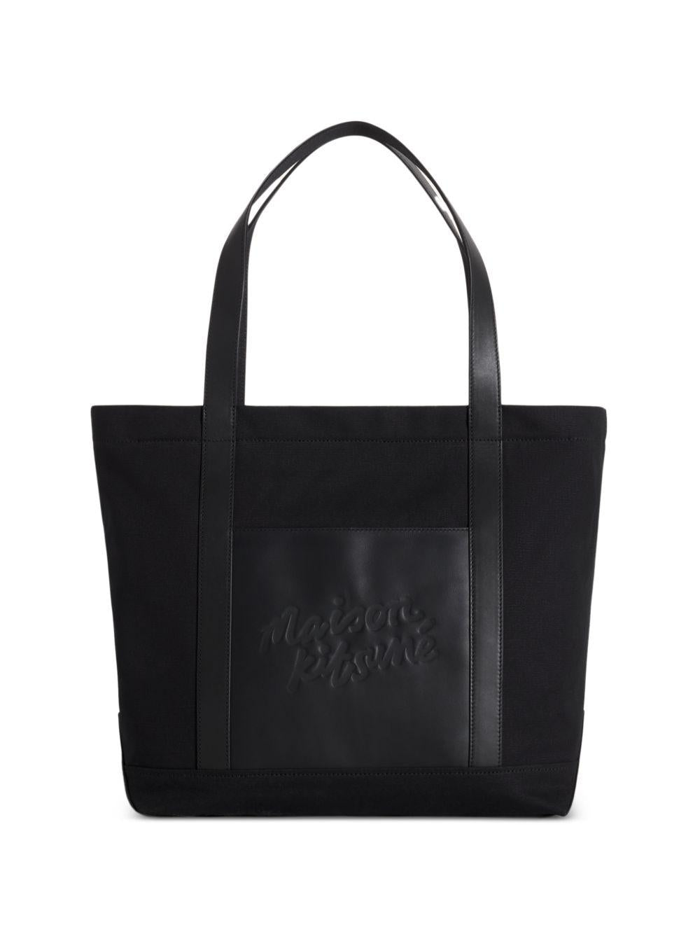 MAISON KITSUNE Borsa a mano con tasca esterna e logo ricamato nero 