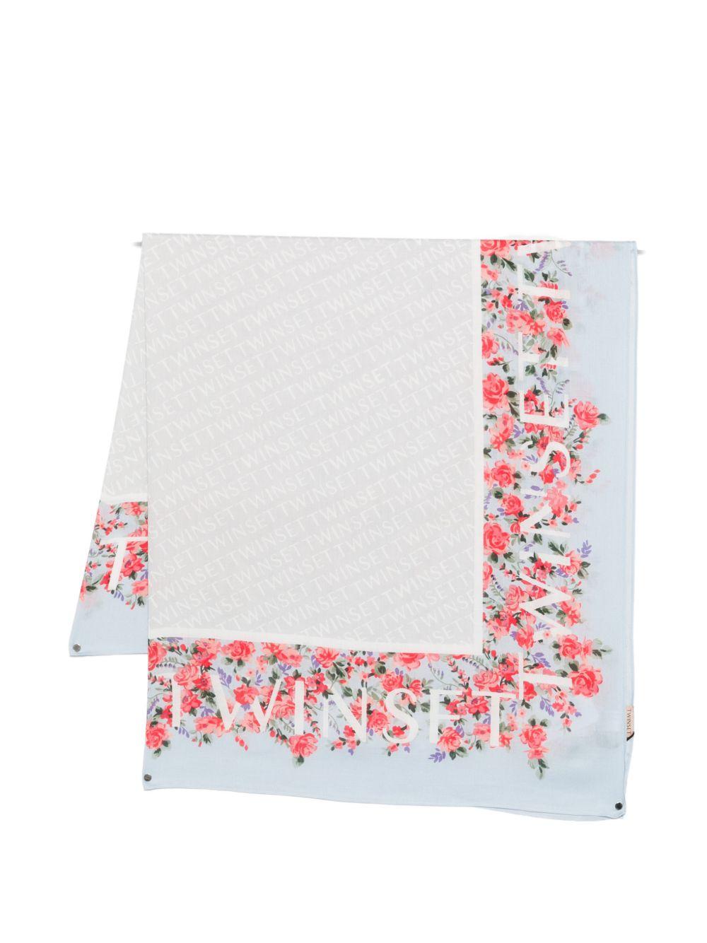 TWINSET Foulard celeste con stampa floreale 
