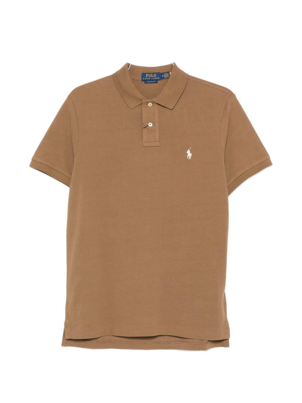 POLO RALPH LAUREN Polo a maniche corte marrone con logo cucito 