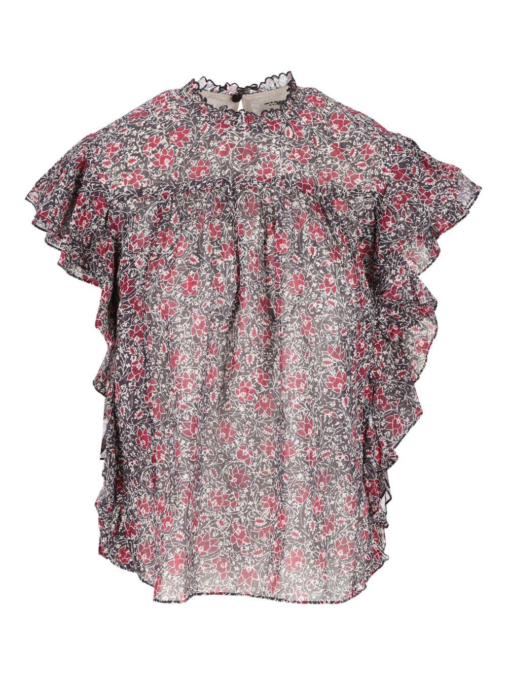 MARANT ETOILE Top nero in cotone con stampa floreale 