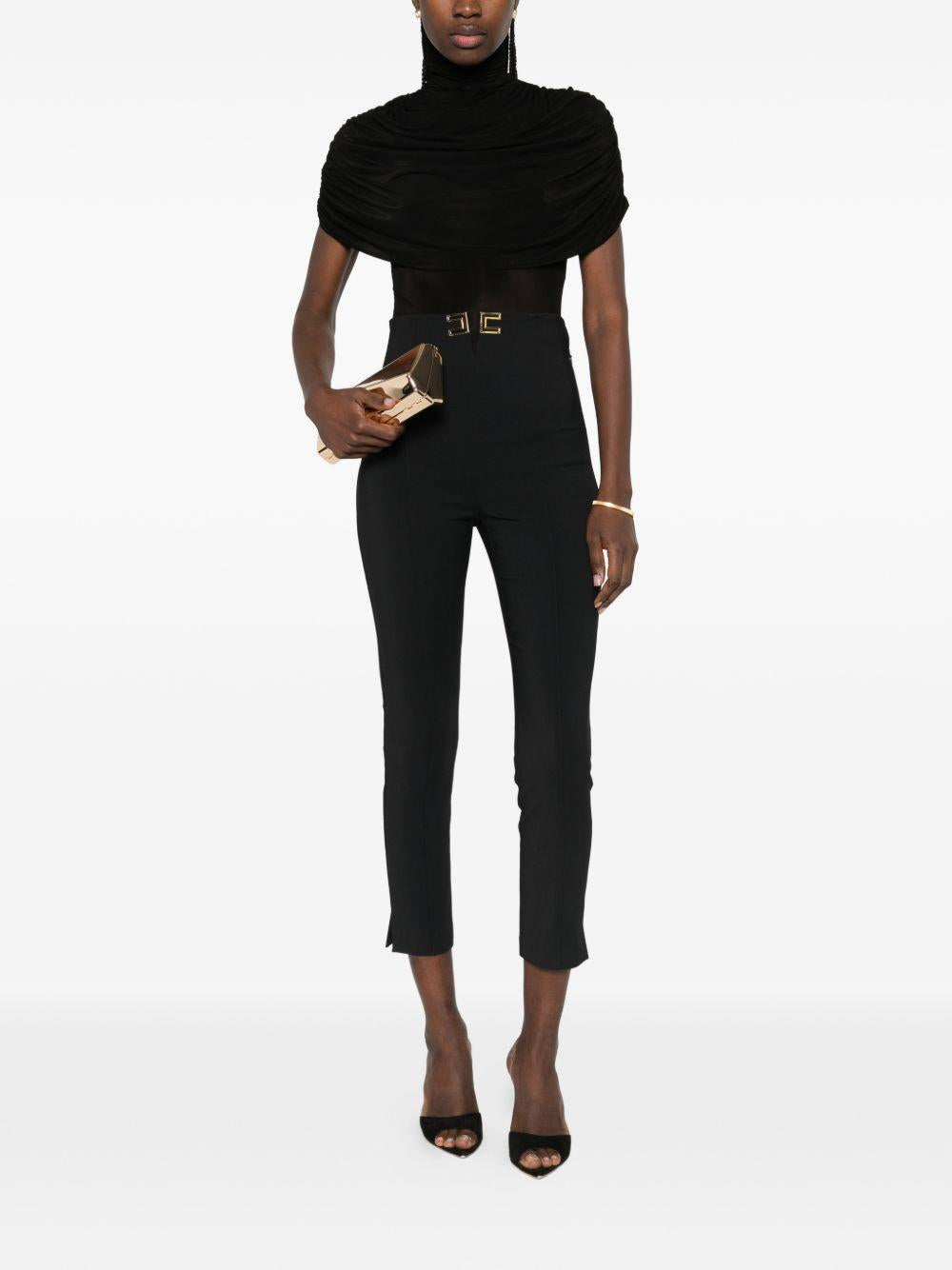 ELISABETTA FRANCHI Pantaloni neri con placca logo oro 