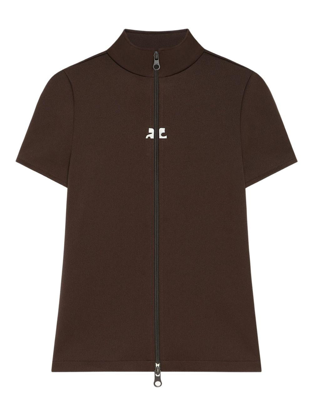 COURREGES Top nero con zip centrale e logo 