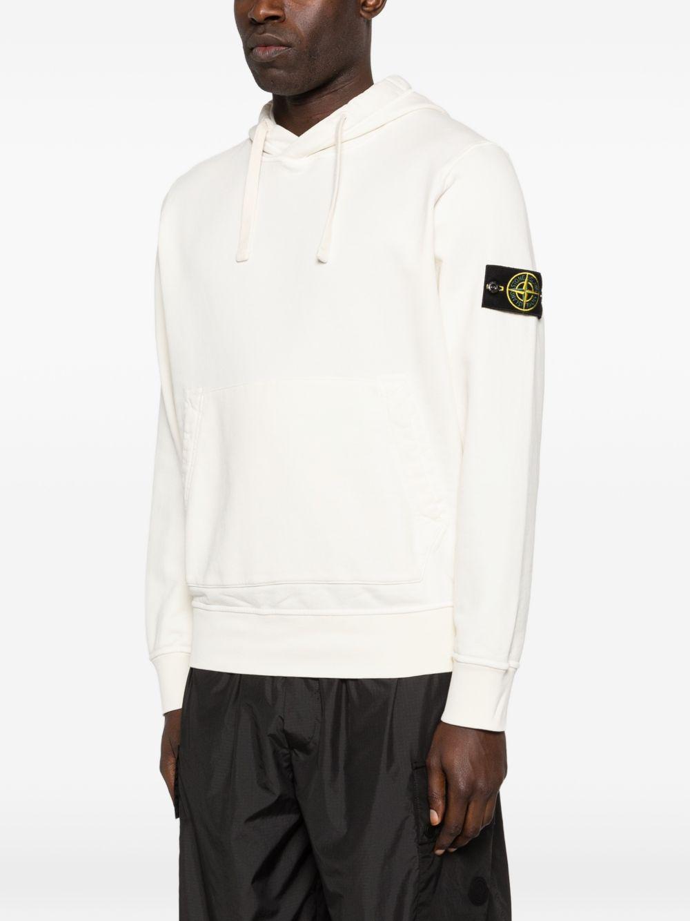 STONE ISLAND Felpa bianca con cappuccio e tasca frontale 