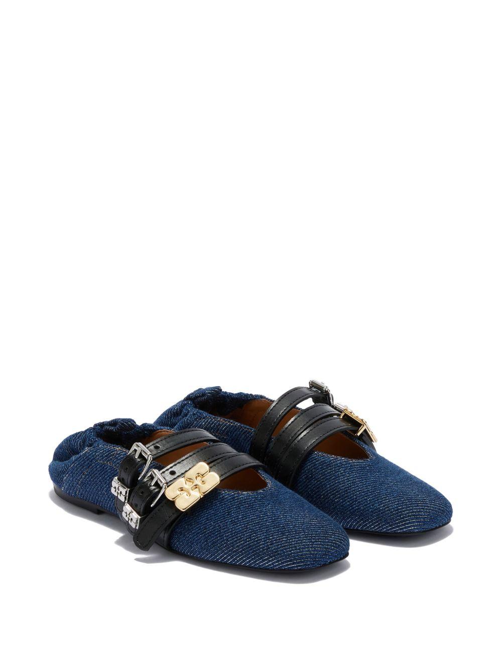 GANNI Ballerine in denim con tre chiusure 