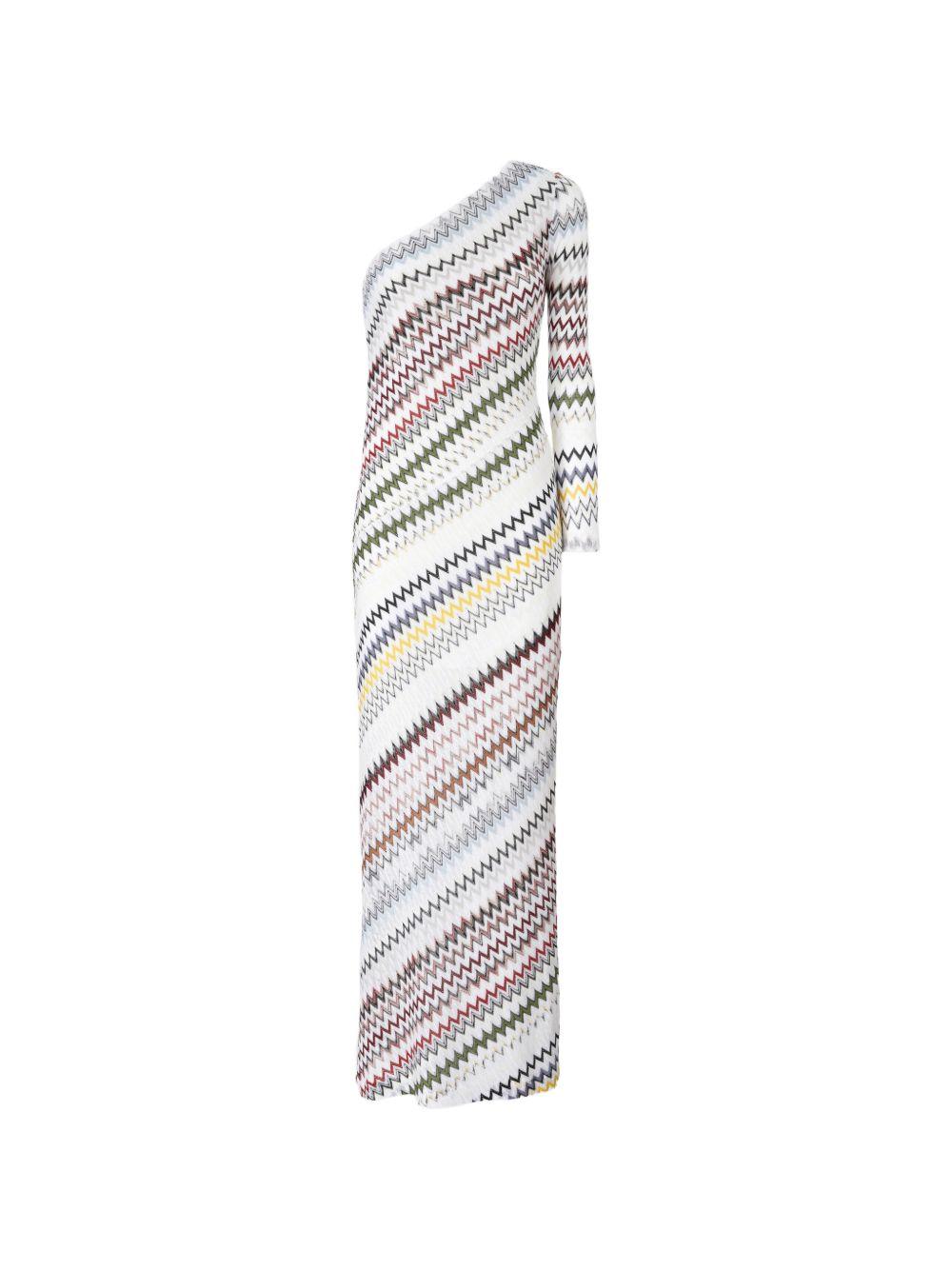 MISSONI Abito lungo monospalla bianco a righe 
