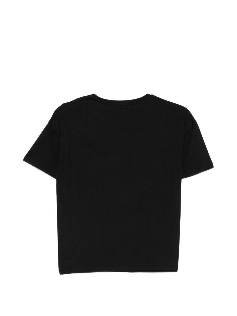 LIUJO T-shirt nera con logo con strass 