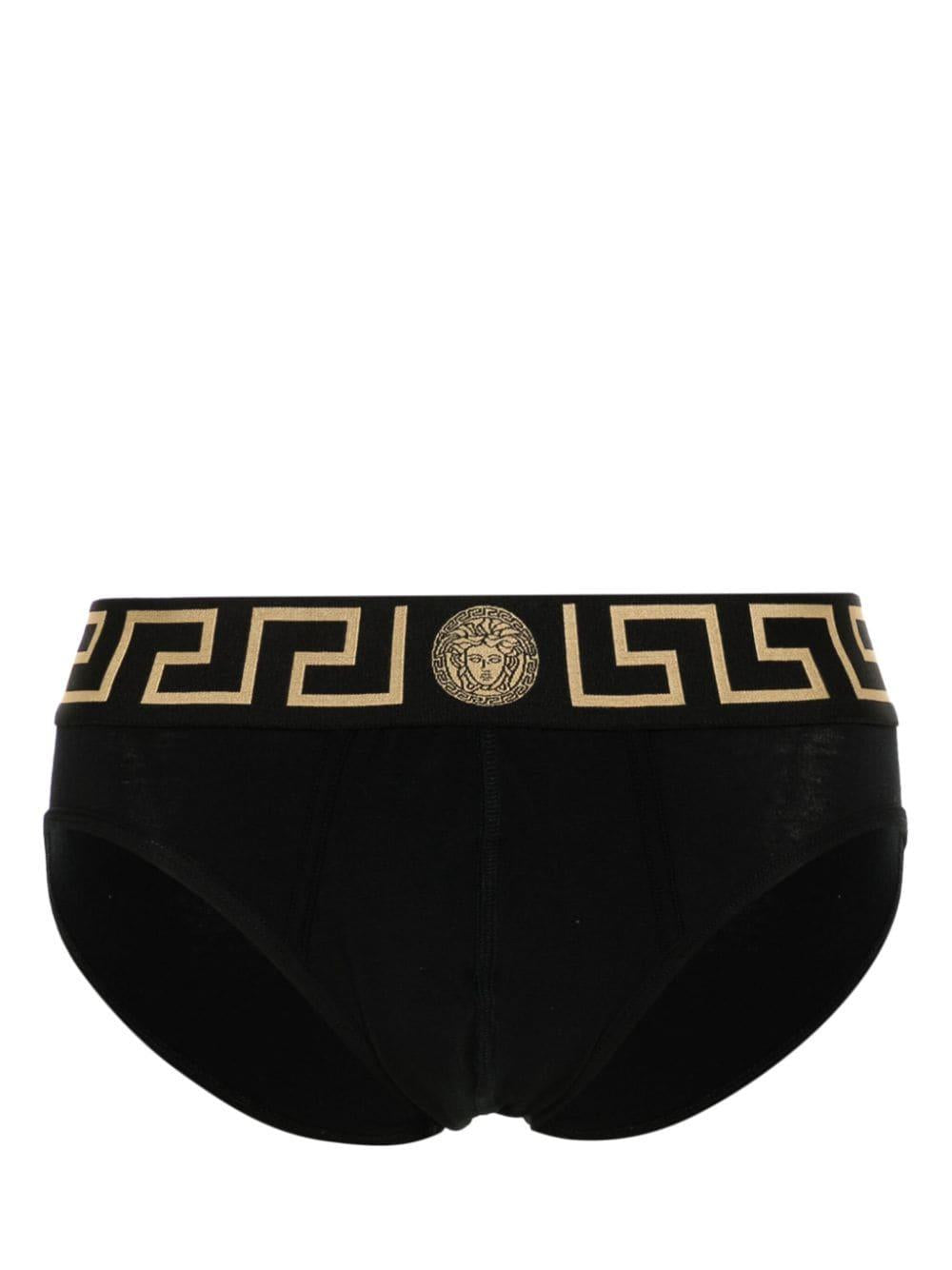 Stretch cotton boxer shorts Greek motif