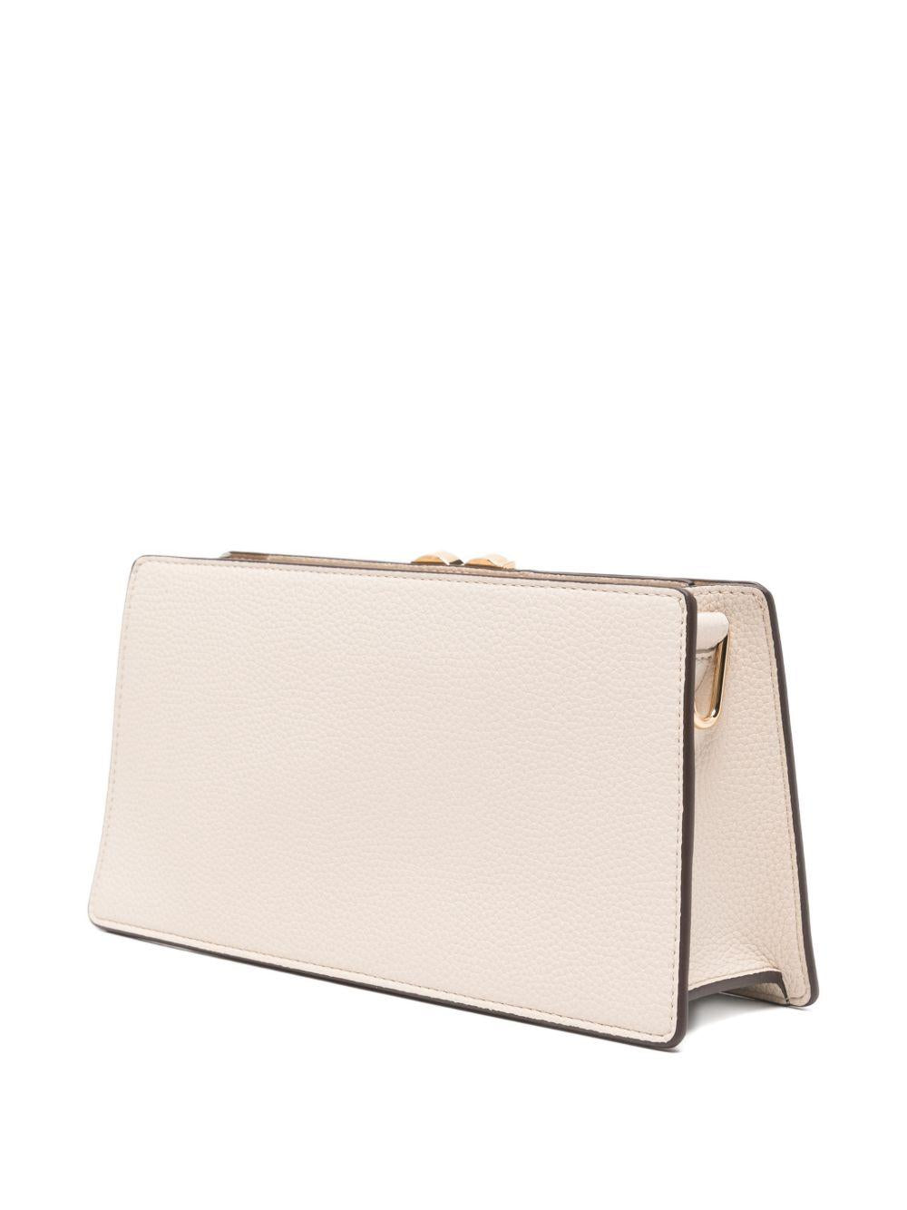 LOVE MOSCHINO Borsa a spalla avorio in ecopelle con placca logo dorato 