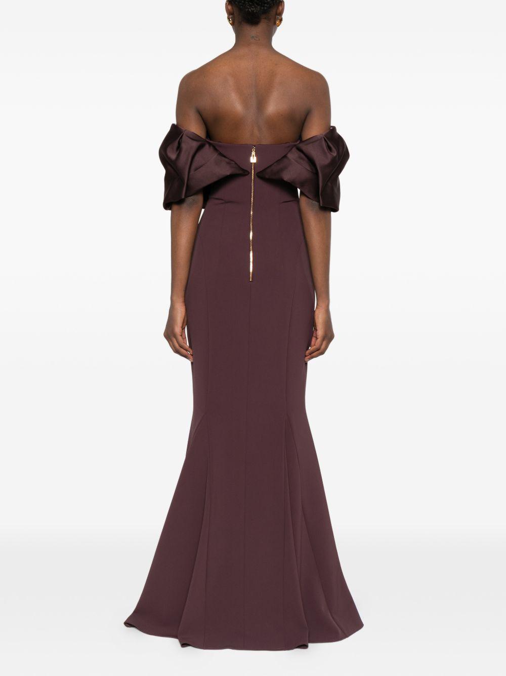 PRONOVIAS Abito lungo bordeaux scuro con spalle scoperte 