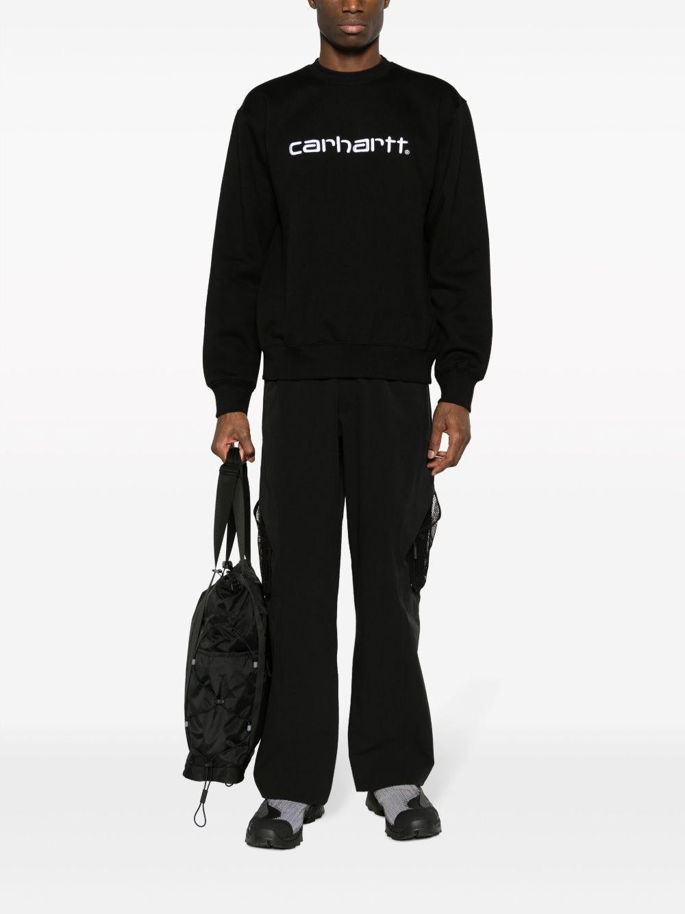 CARHARTT WIP Felpa girocollo in cotone nero con logo 