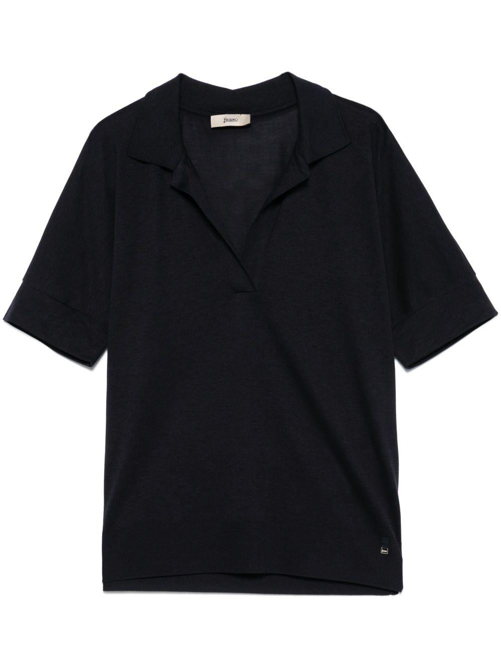 HERNO Polo a maniche corte in cotone blu 