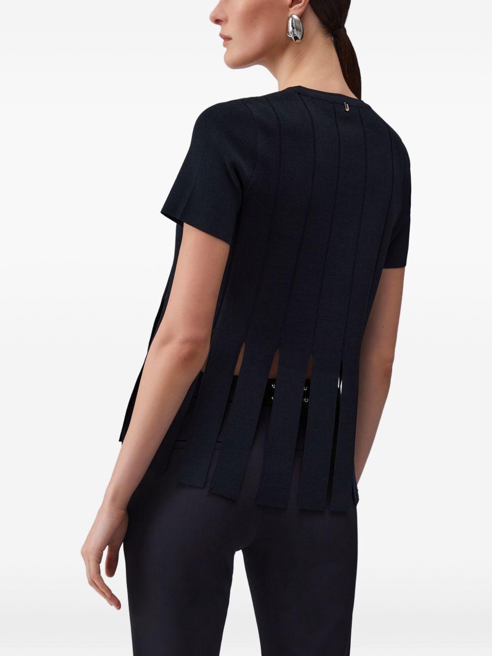 LIUJO T-shirt nera con taglio a frange slim 