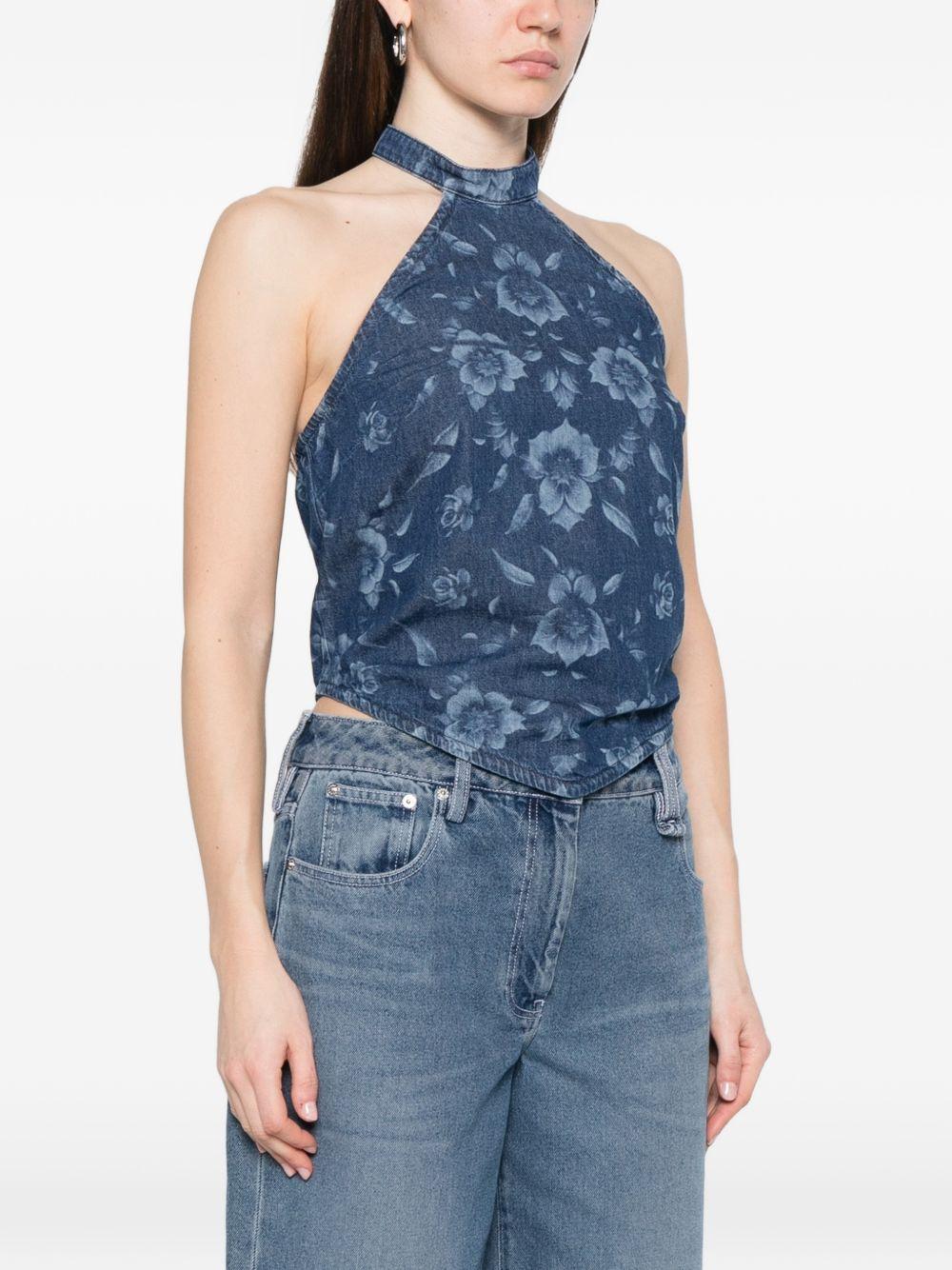 PINKO Top Urlo in denim con scollo halter 