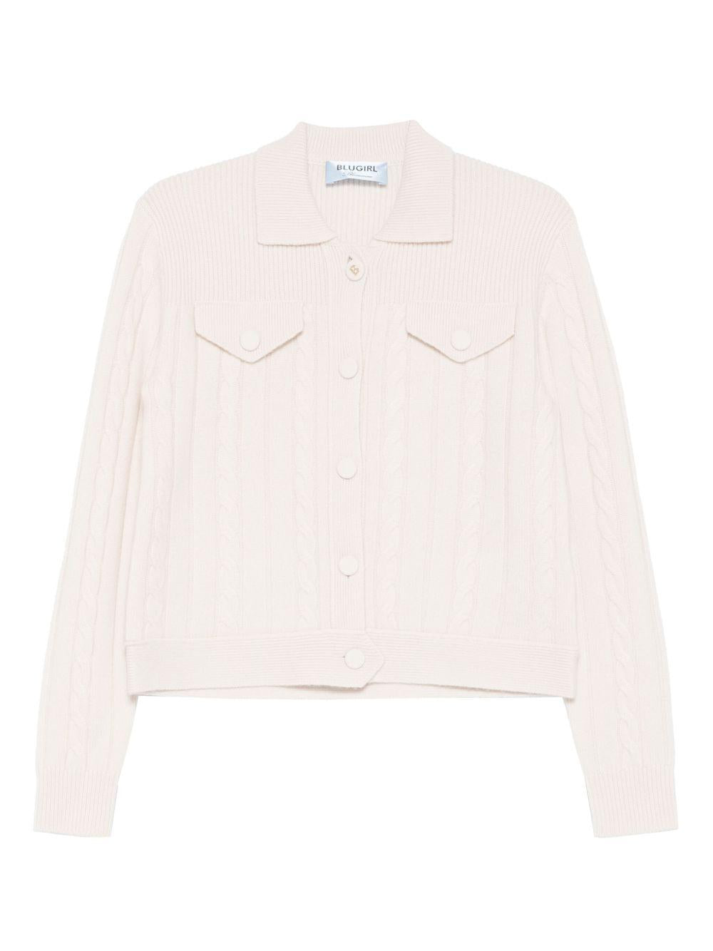 BLUGIRL Cardigan beige a trecce con colletto a punta 