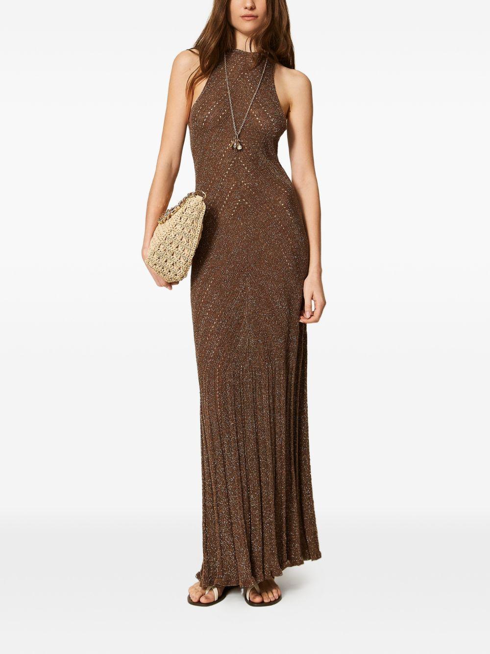 TWINSET Abito lungo marrone lurex con scollo halter 